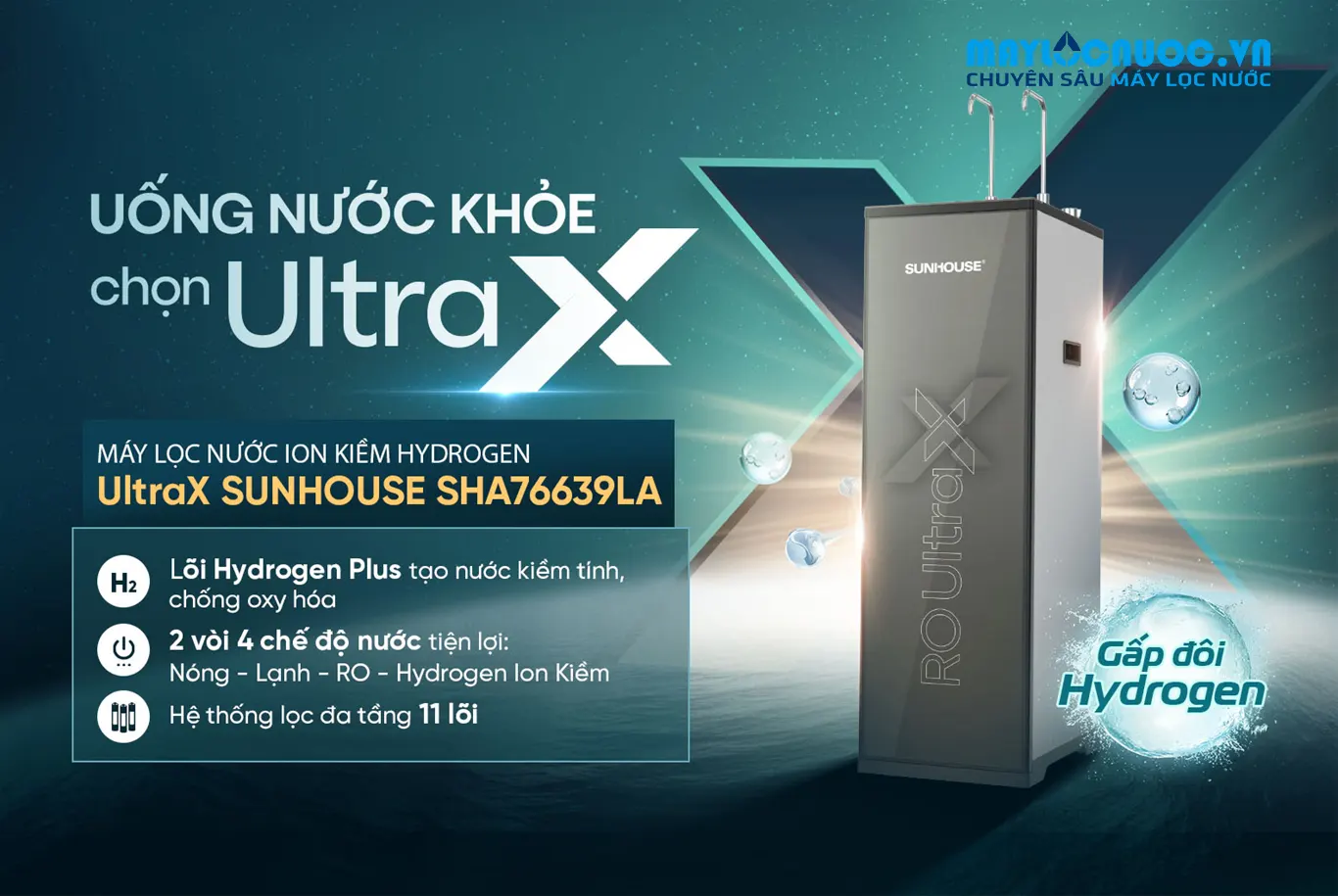 MÁY LỌC NƯỚC ION KIỀM HYDROGEN UltraX SUNHOUSE SHA76639LA - 11 lõi lọc 